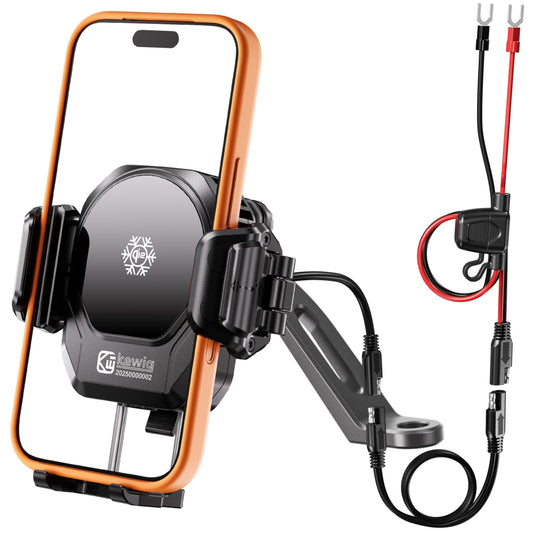 Kewig All Metal Motorcycle Cooling Phone Mount with Wireless & PD Charger | Qi2 15W & USB-C 36W, with Vibration Dampener, 1S Locking Motorcycle Rear-View Mirror Cellphone Holder for 5.4-7.2" Smartphone