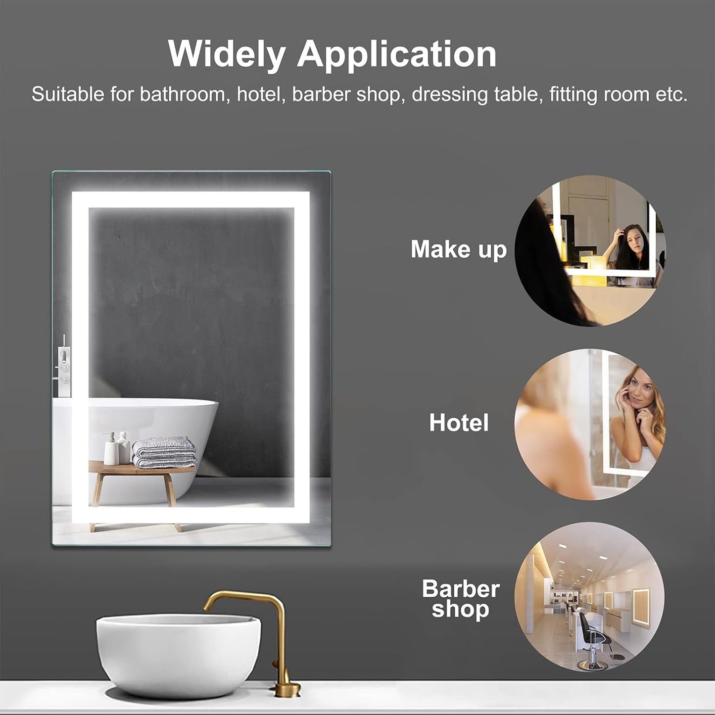 36x28 inch LED Mirror, Bathroom Vanity Mirror with Light, Wall Mounted Vanity for Bathroom Makeup, Stepless Dimmable and Color.