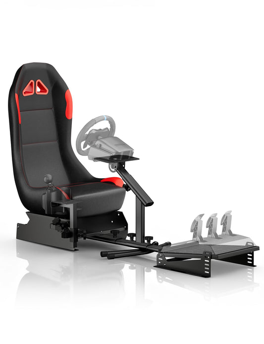 Foldable Racing Simulator Cockpit with Leather Seat, Built for Stable Braking & Immersive Home Racing, Compatible with Logitech, Thrustmaster, Fanatec, MOZA