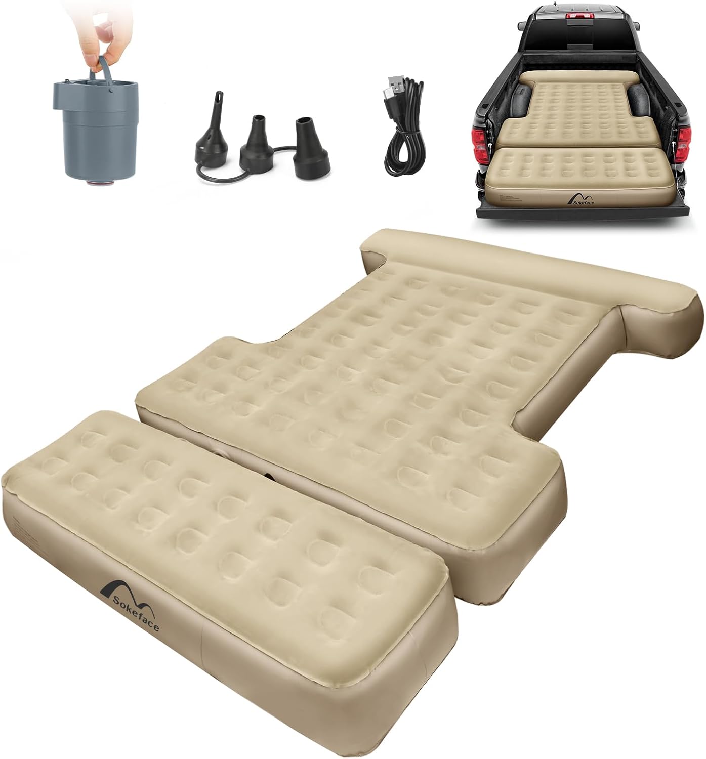 Truck Air Mattress for 5.5-5.8ft Short Truck, Truck Bed Air Mattress with Maximized Space Design, Wireless Rechargeable Pump, Effortless Setup, Full