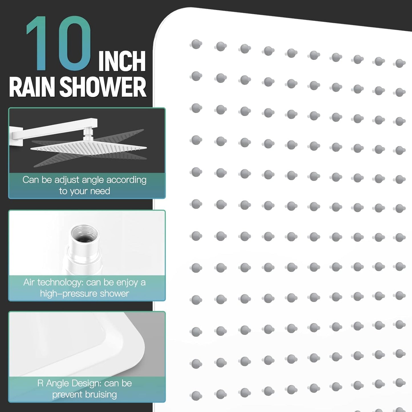 Shower Panel System Push Button-White 10 Inch (10'-Newer Model, White)