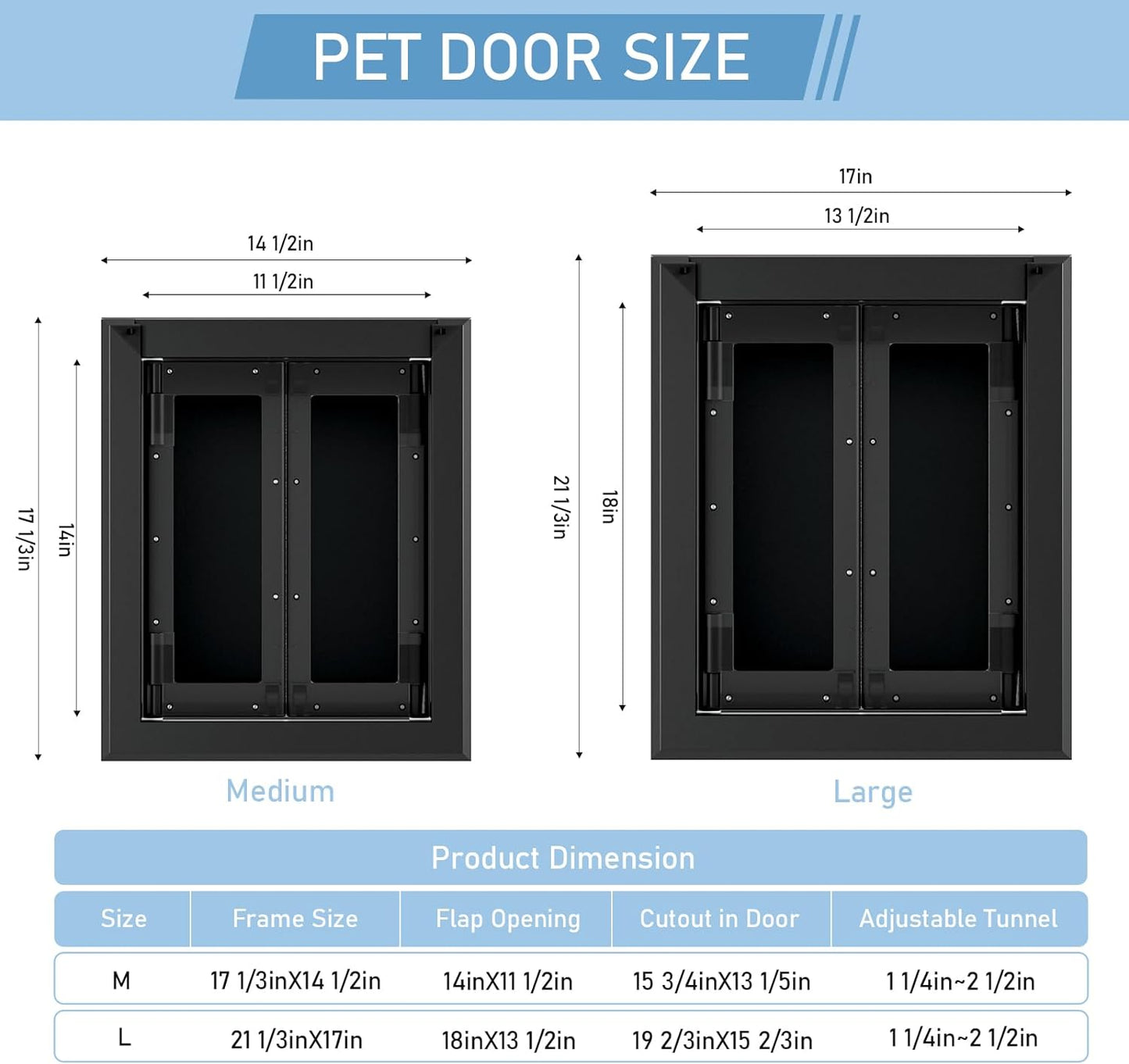 Aluminum Large Dog Door for Exterior Door,Strong Double Magnetic Flaps,Heavy-Duty Dog Door for Large and Medi