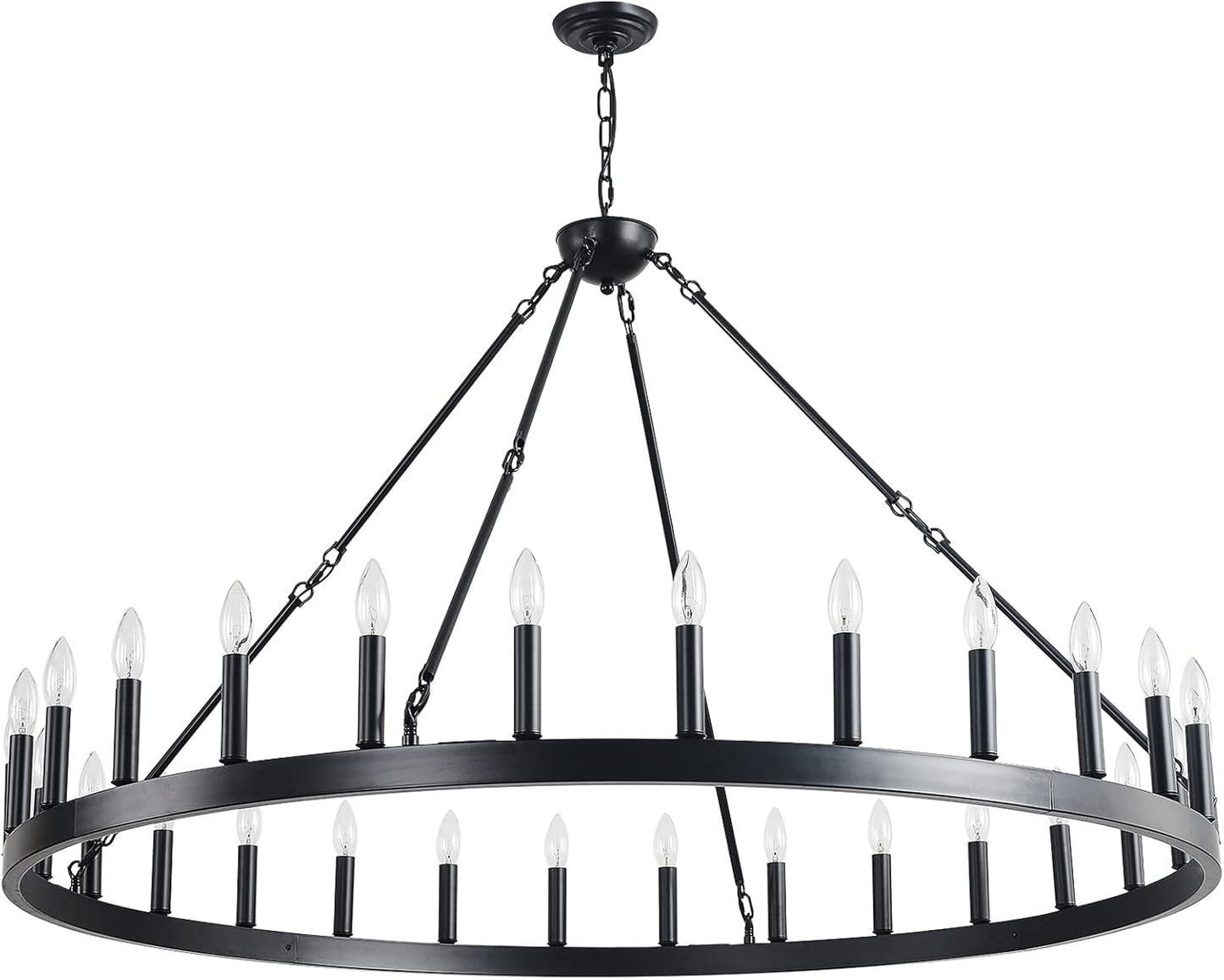 Viksroeo 53 Inch Black Extra Large Wagon Wheel Chandelier, 28-Lights Farmhouse Industrial Round High Ceiling Pendant Light Adjustable Chain, for