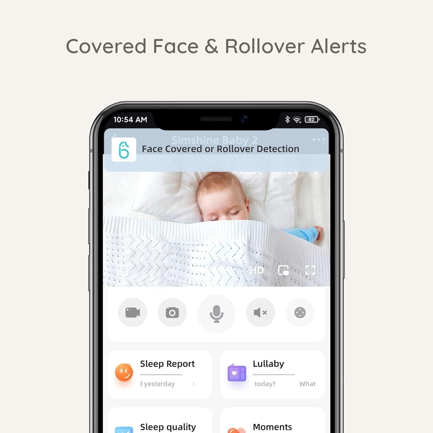 Simshine 2K UHD Wireless Baby Monitor with Smartphone App, Cry Auto Soothing Lullaby, Face Covered Alert, Auto Photo Capture, 2-Way Audio, Virtual