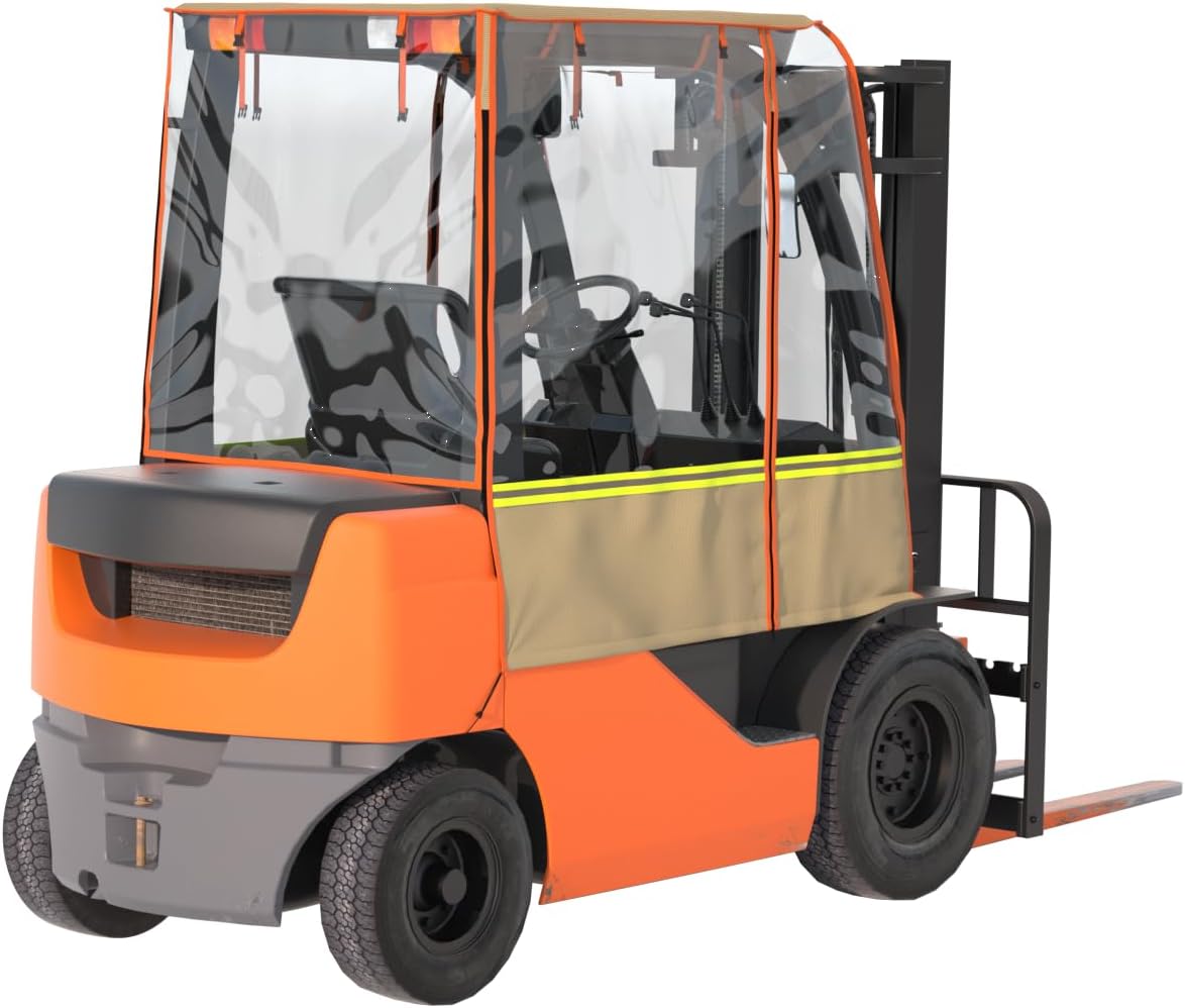 BENVOL Forklift Cab Enclosure Cover - Heavy Duty 0.5mm Clear PVC & 600D Silver-Coated Oxford - Universal Forklift Rain Cover Sunshade Fits Toyota Hyster Yale up to 6000lbs - Waterproof & UV Protection