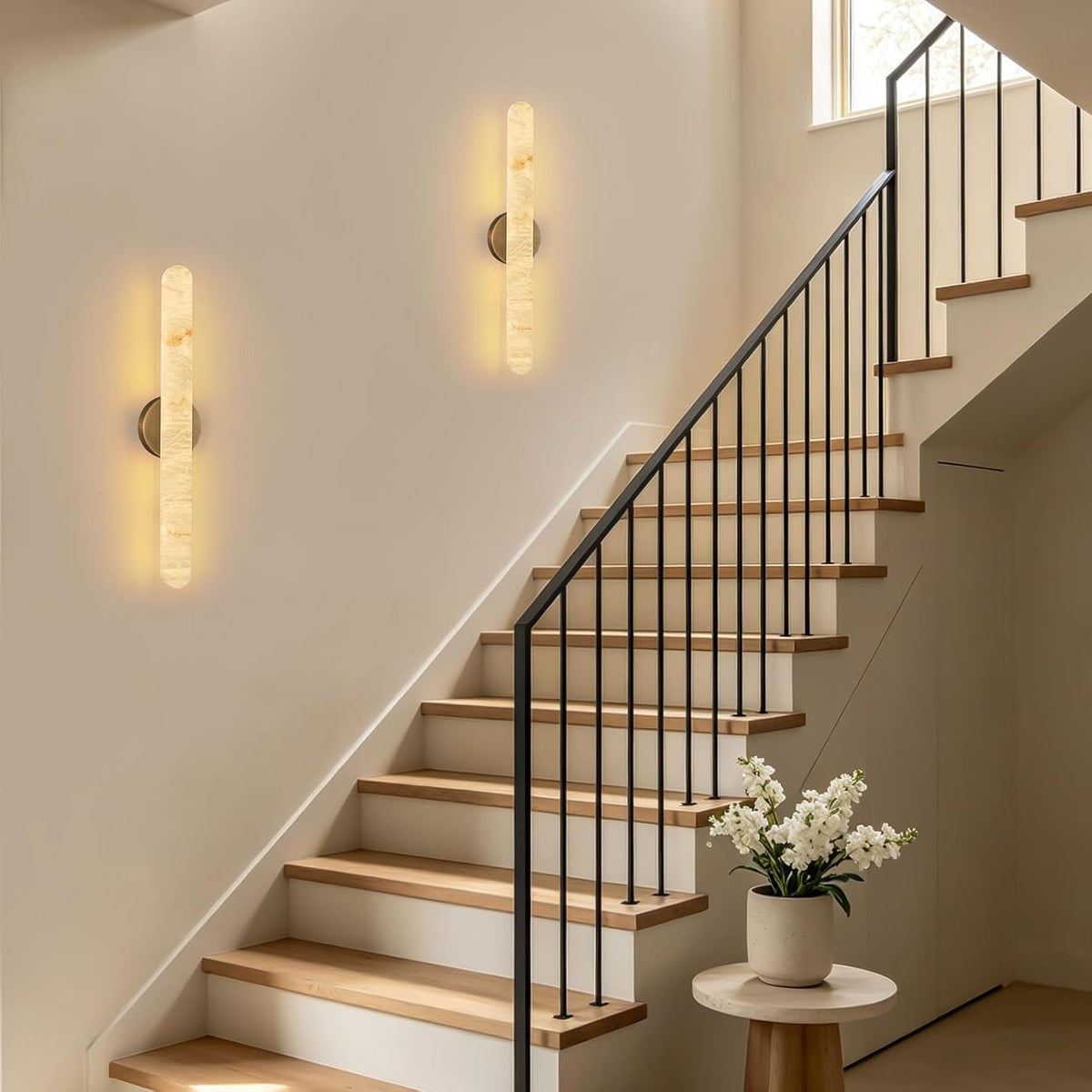 Natural Alabaster Brass Wall Sconce, Modern Bronze Marble Sconce
