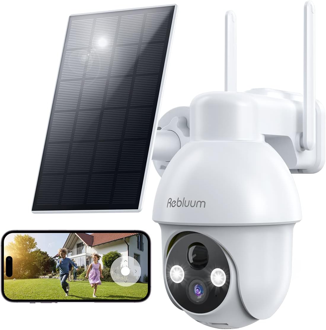 Rebluum 3MP Solar Security Cameras Wireless Outdoor, 3MP Battery Powered 360 Security Camera, 2.4Ghz WiFi Only, Color Night Vision, Smart Motion