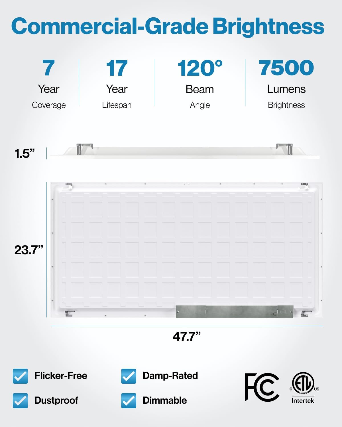 2x4 LED Flat Panel Light Drop Ceiling Office Fixture, 7500LM, Selectable Features, 40W/50W/60W, 3000K/4000K/5000K, Dimmable (0-10V), Surface or Sus