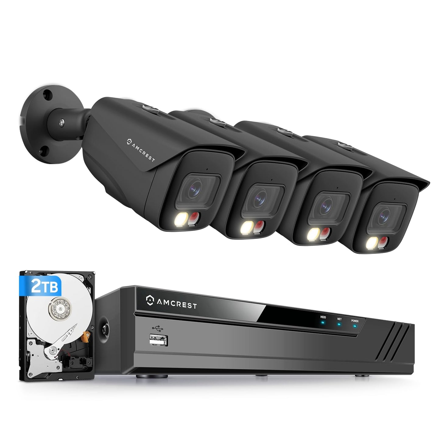 4K Security Camera System, 4K 8CH PoE NVR, (4) x 4K Night Color Bullet POE IP Cameras, Active Deterrent