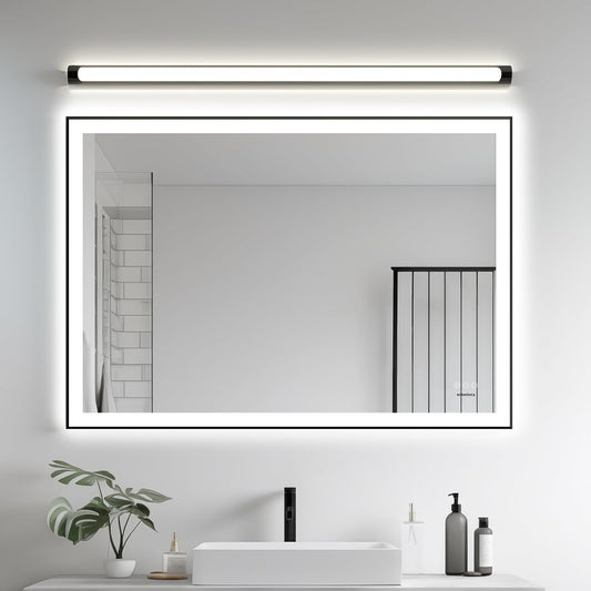 LED Bathroom Mirror 32x48 w/Front& Backlit, Built-in Touch On/Off Control &3 Color w/Light Memory, Defog &Brackets Setup, HD Reflection Distorti