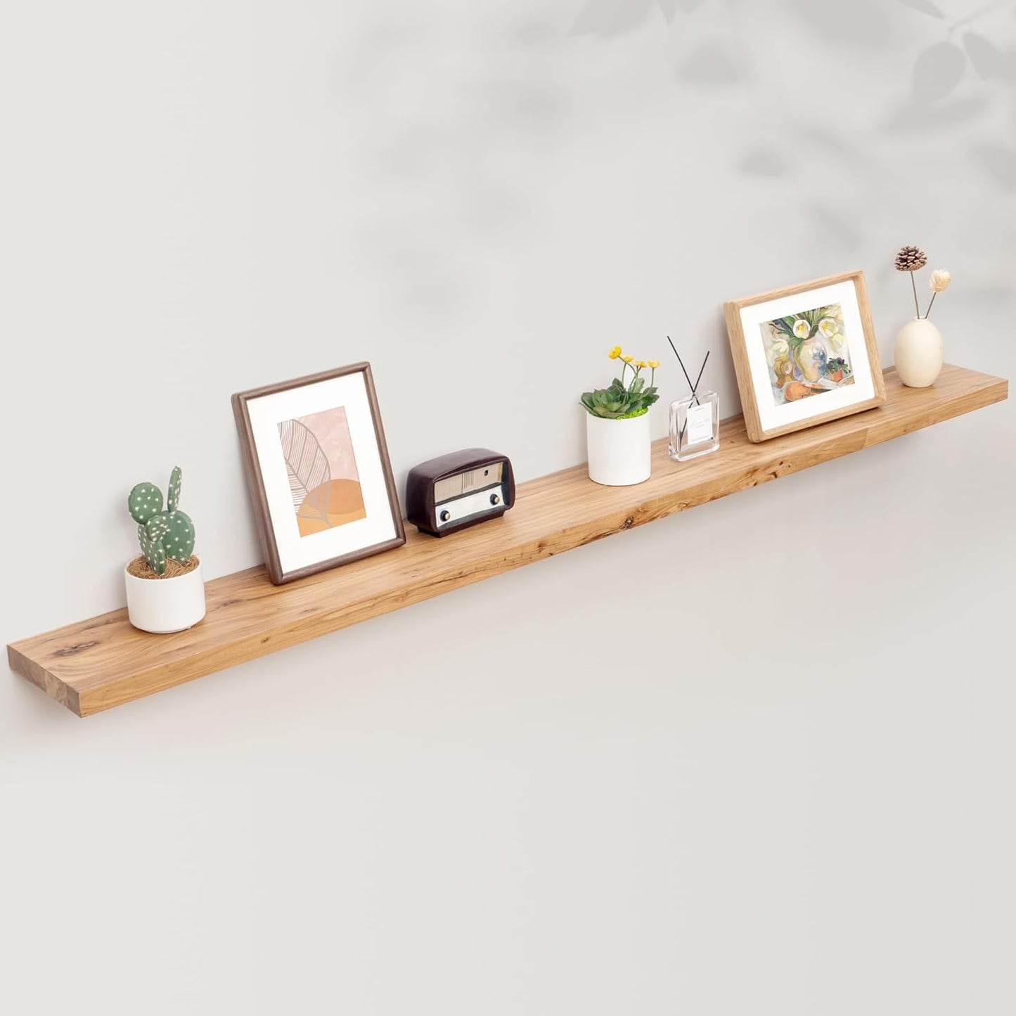 72 Inch Fireplace Mantel Shelf - 8 Inch Deep Rustic Solid Elm Wood Farmhouse Display Shelf with Invisible Heavy Duty Metal Bracket