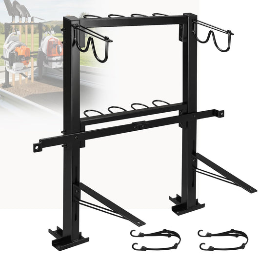2 Place Backpack Blower Rack for Trailer - Trailer Tool Rack with 4 Holes | Heavy Duty, Truck Tool Organizer Holder for Yard Tools Rakes Shovels, Height Adjustable Holding Base Fit 16"-25” Blower