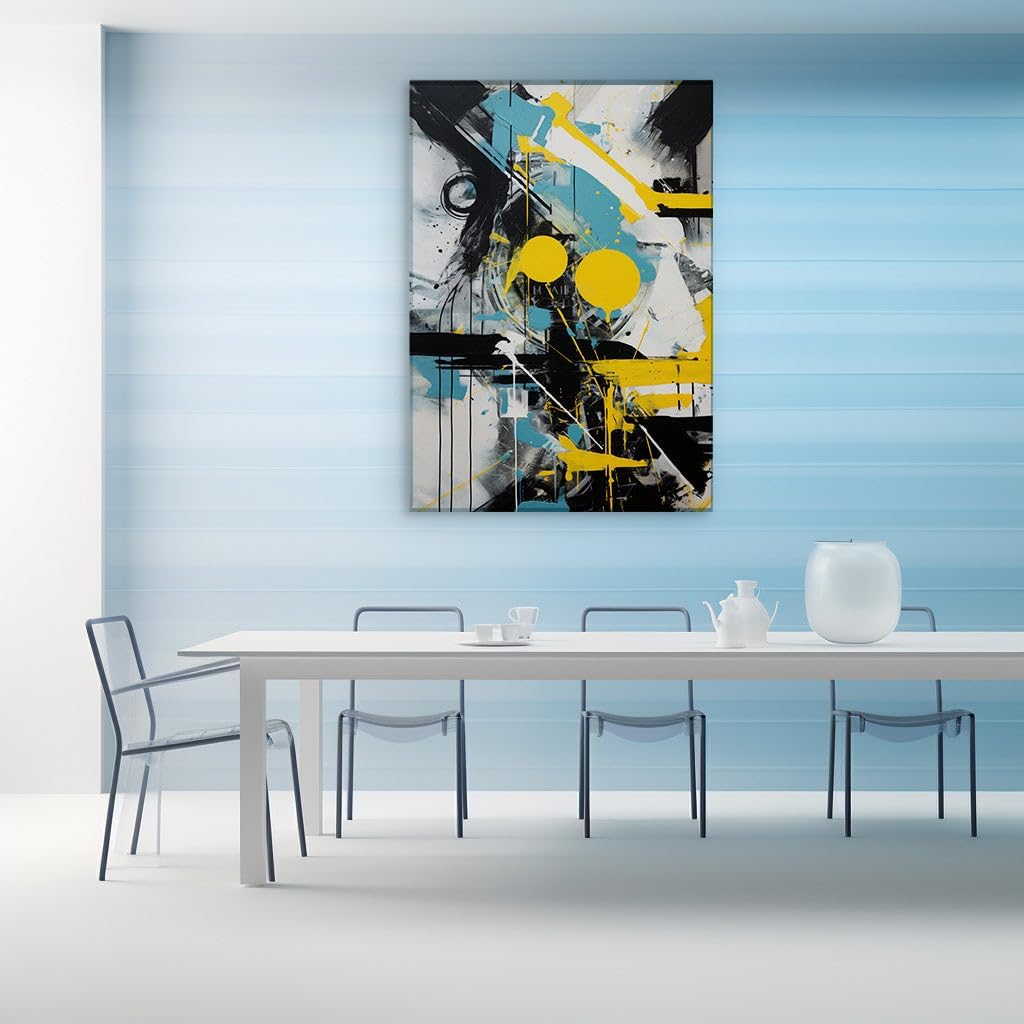 Framed wall Art for Lobby. Vivid Abstraction in Motion  Exploring the Bold Fusion of Yellow Accents