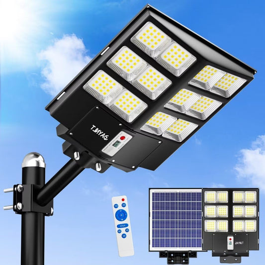 JAYLNT Solar Street Lights Outdoor - 700W Solar Parking Lot Lights, 6500K LED Solar Lights, Dusk to Dawn, Motion Sensor,IP67 Waterproof, Commercial