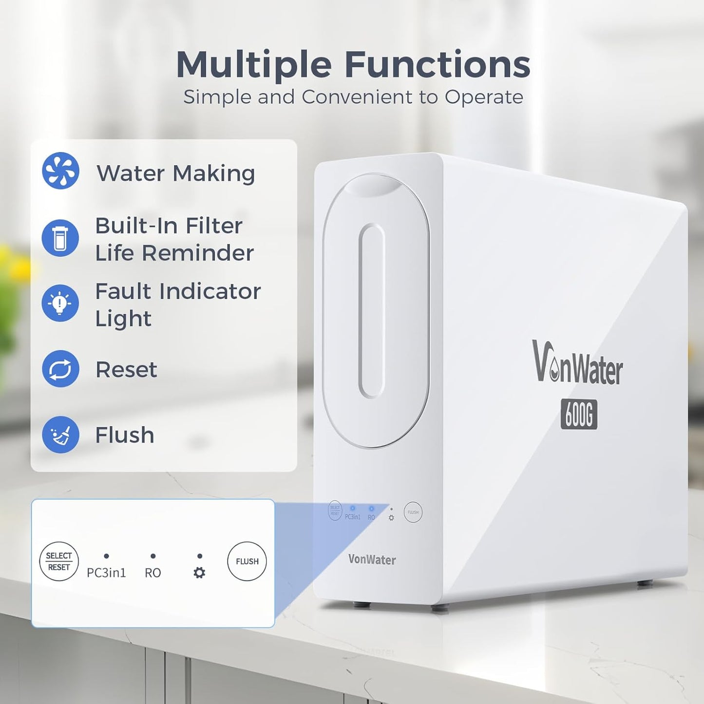 VonWater V2-600N Reverse Osmosis Water System, 7-Stage Under Sink Tankless RO System, 2:1 Pure to Drain, 600GPD RO Water Filtration System, NSF/ANSI