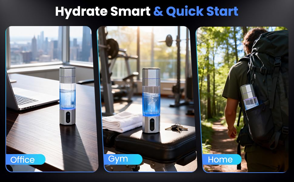Hydrogen Water Bottle 10,000+PPB - PPB Molecular Hydrogen Infusion - SPE/PEM Technology (Silver)