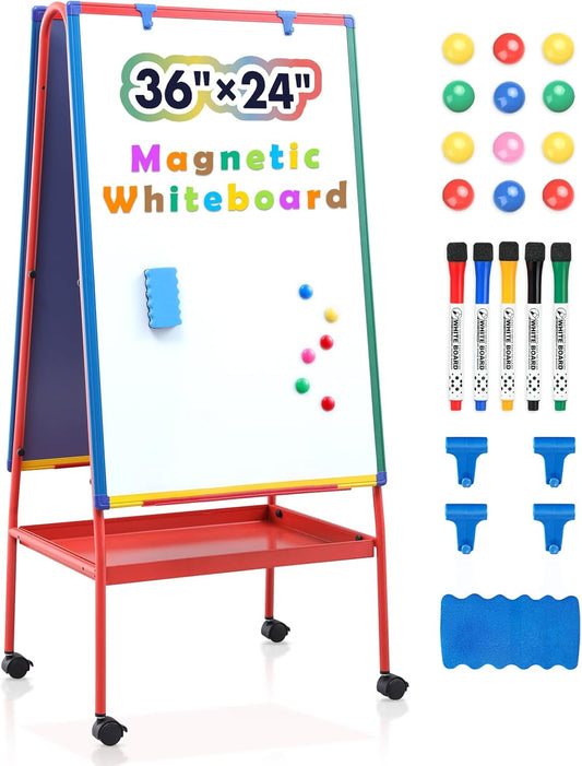 Mobile Dry Erase Board with Stand - 64.4&#34; H Double Sided Portable Whiteboard Kids Easel for Classroom,Height Adjustable Magnetic White Board on