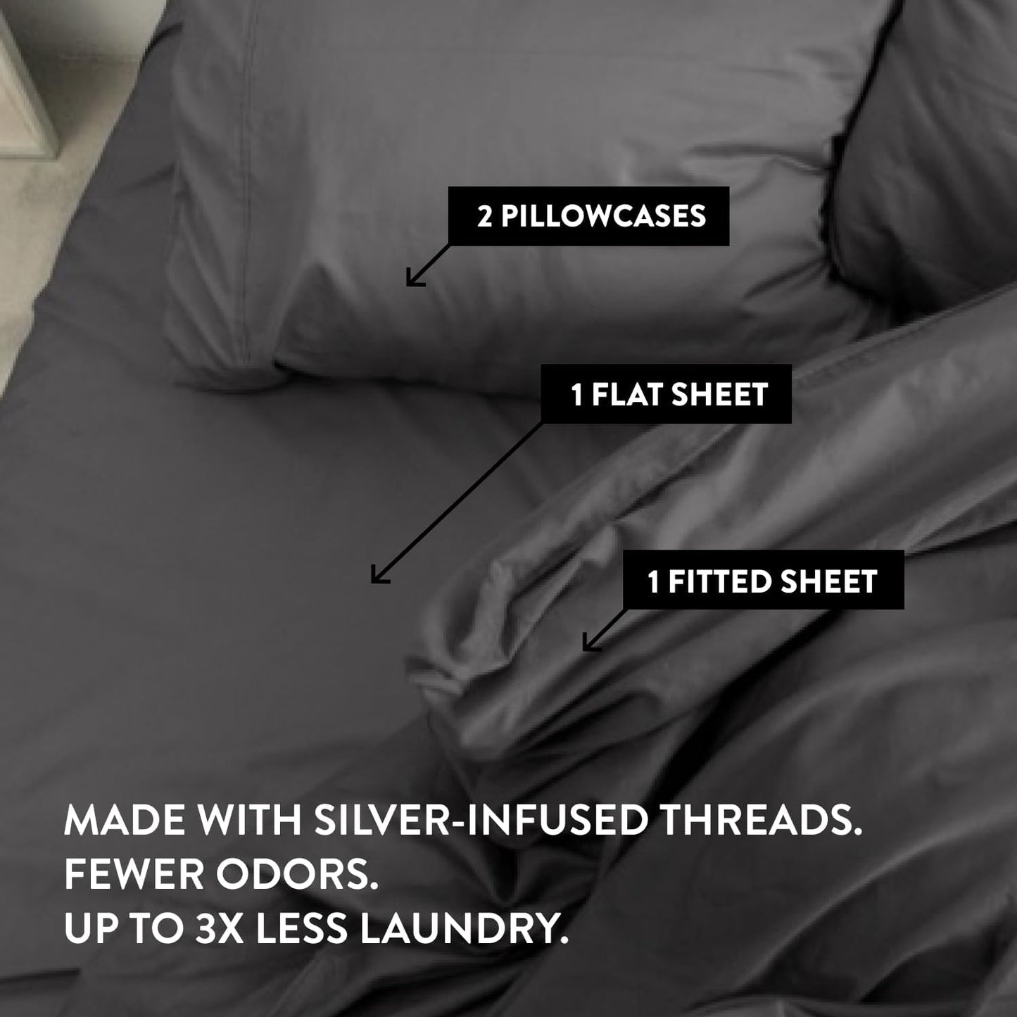 Cooling Bed Sheets Charcoal,King 4 Piece Silver Infused, 300-Thread-Count Thermoregulating Miracle Clean & Cool  Eucalyptus Fabric Sensitive Skin