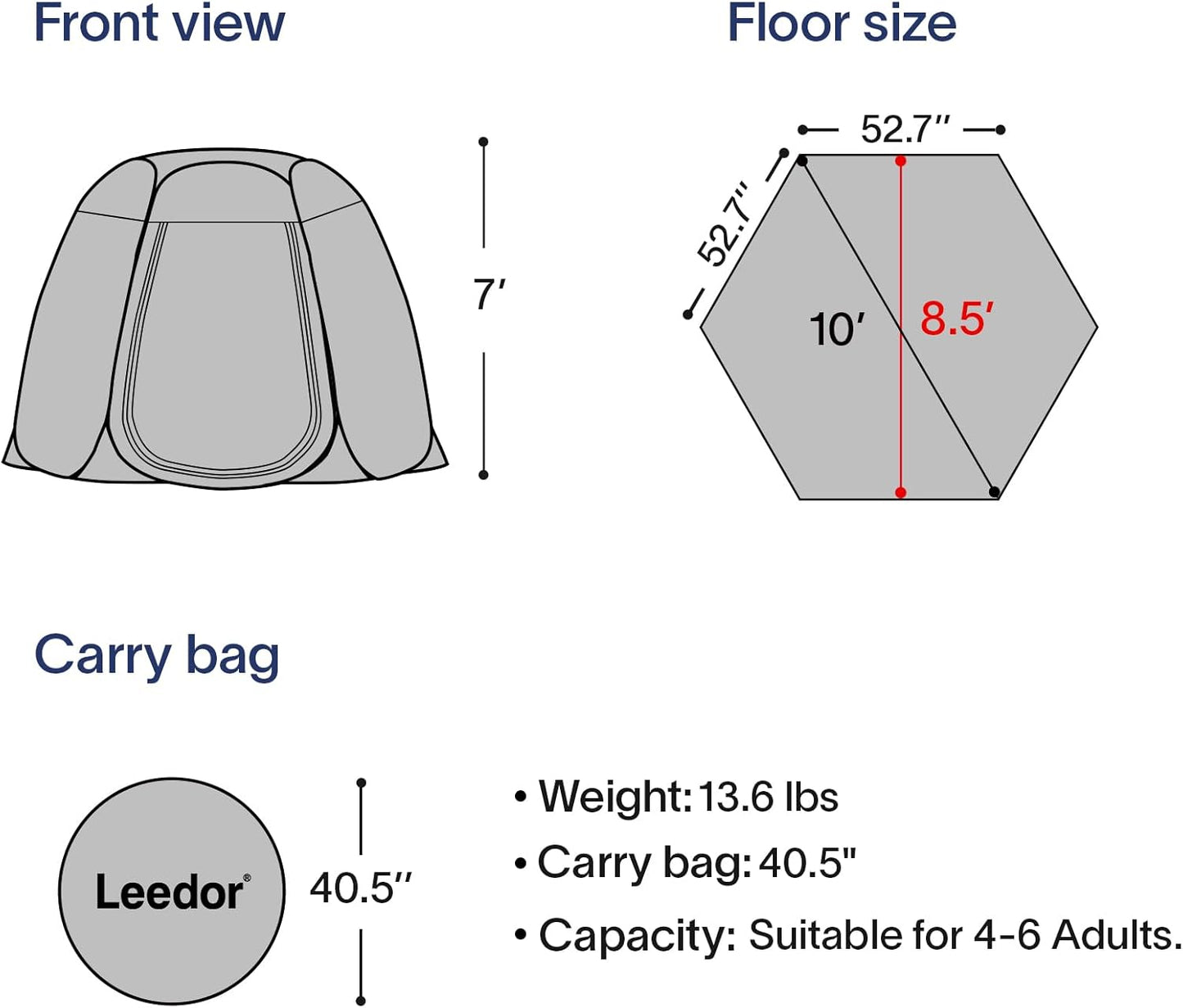 Leedor 10' x 10' Decoration Tent Event Tent Pop Up Outdoor Tent Canopy for Parties, Four Season Tent Hexagon Patio Tent, UPF 50+ Backyard Family