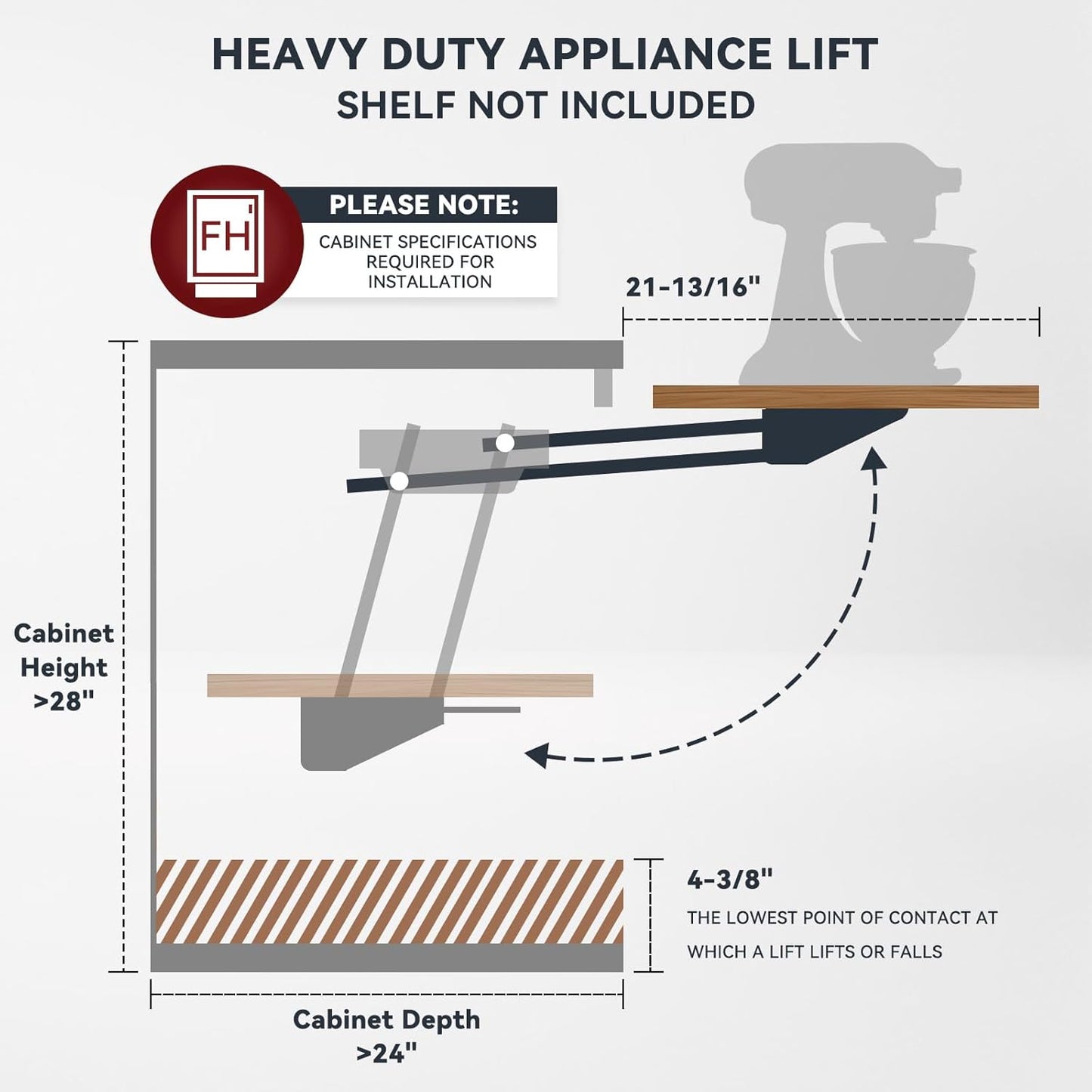 Appliances & Mixer Lift for Cabinet, Soft-Close Appliance Lifter with Locking Mechanism, Aids In The Use Of Heavy Duty Tools, Maximum Weight Capacity is 60 Pounds, for Small Kitchen Appliance