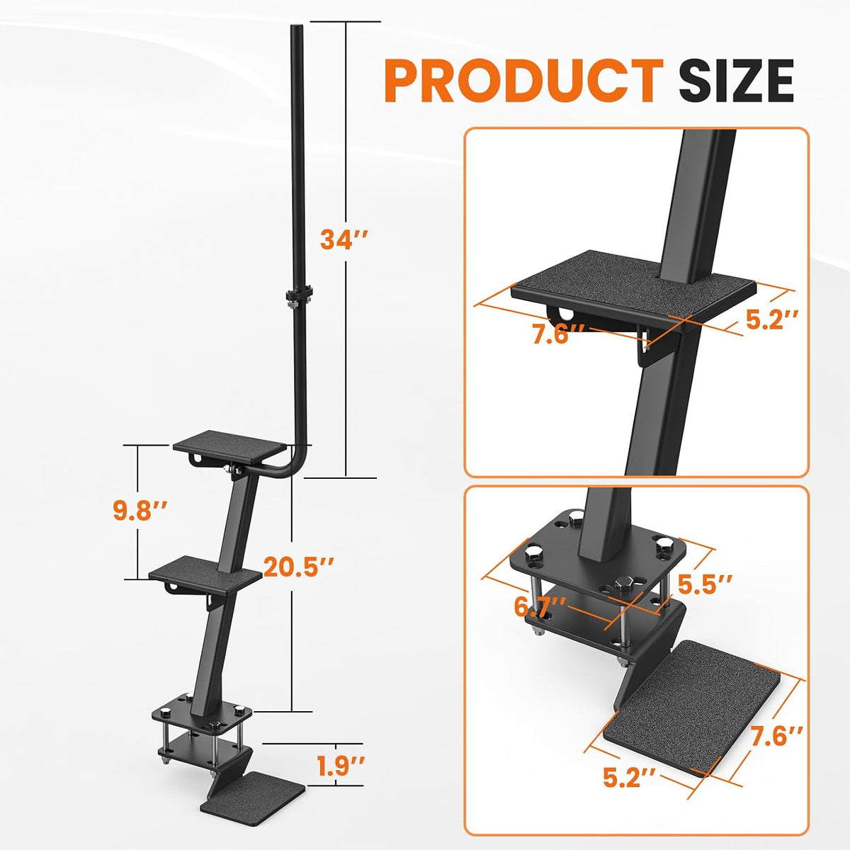 Heavy Duty Boat Trailer Steps, Fits 3"x3", 4"x4" & 3"x5", 880 lb Capacity Front-mounted Boat Trailer Steps 1