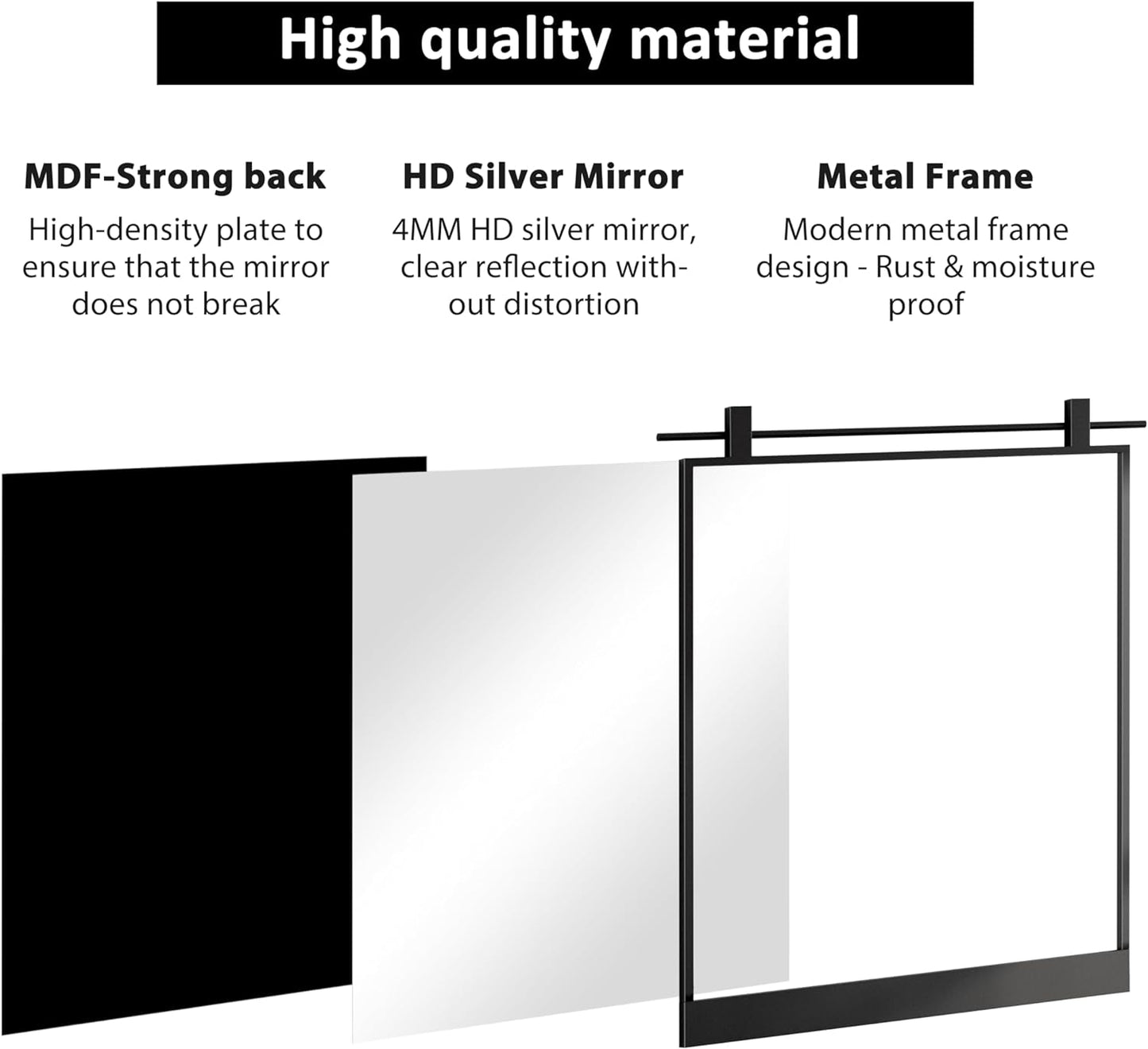 MYTHFUL Black Metal Framed Mirror for Bathroom 24X24 in Modern Wall Mounted Vanity Mirror Rectangle Decorative Wall Mirror for Bathroom Wall Over