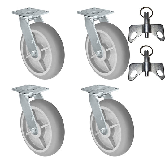 CasterHQ - 8' X 2' Swivel Drywall Cart Casters - Set of 4 w/ 2 Swivel Locks - TPR Wheel - 700lbs Each / 2800 lbs Set of 4