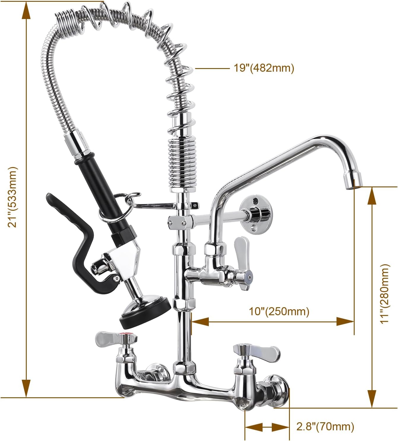 ALEASHA 21 Inches Commercial Faucet with Sprayer, Commercial Sink Faucet with 8 Inches Adjustable Center for Restaurant Indus