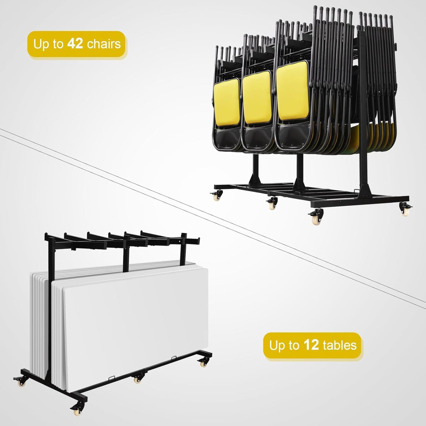 Folding chair storage rack Folding Chair Cart Thickened Heavy Duty Folding table folding chair racks for storage with Locking Rubber Wheels can