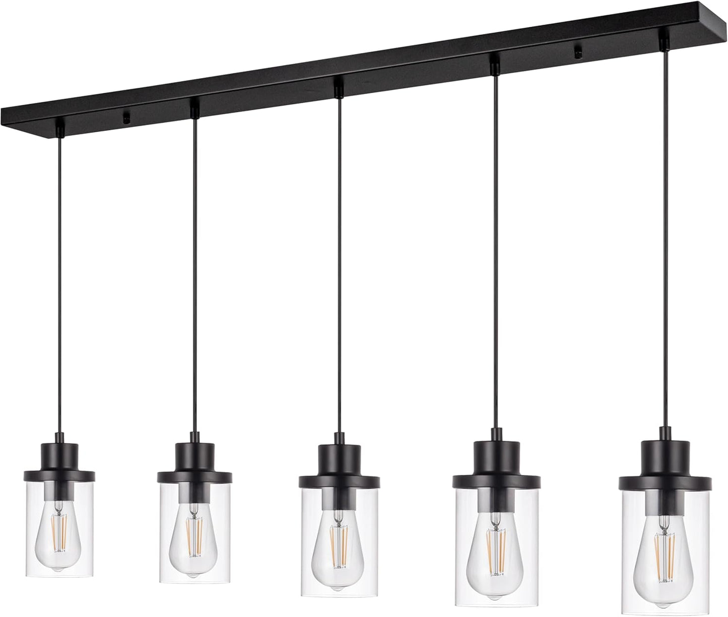 5-Light Pendant Lighting Fixtures with Clear Glass Shades, Farmhouse Flush Mount Industrial Black