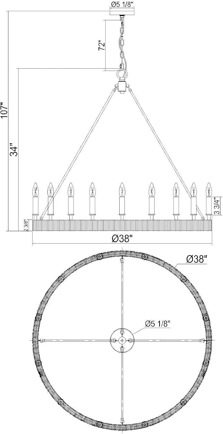 Vezzio 12-Light Black Wagon Wheel Chandelier Dia 38 inch, Farmhouse Industrial Country Large Round Chandelier for Dining Room Entryway Foyer Kitchen