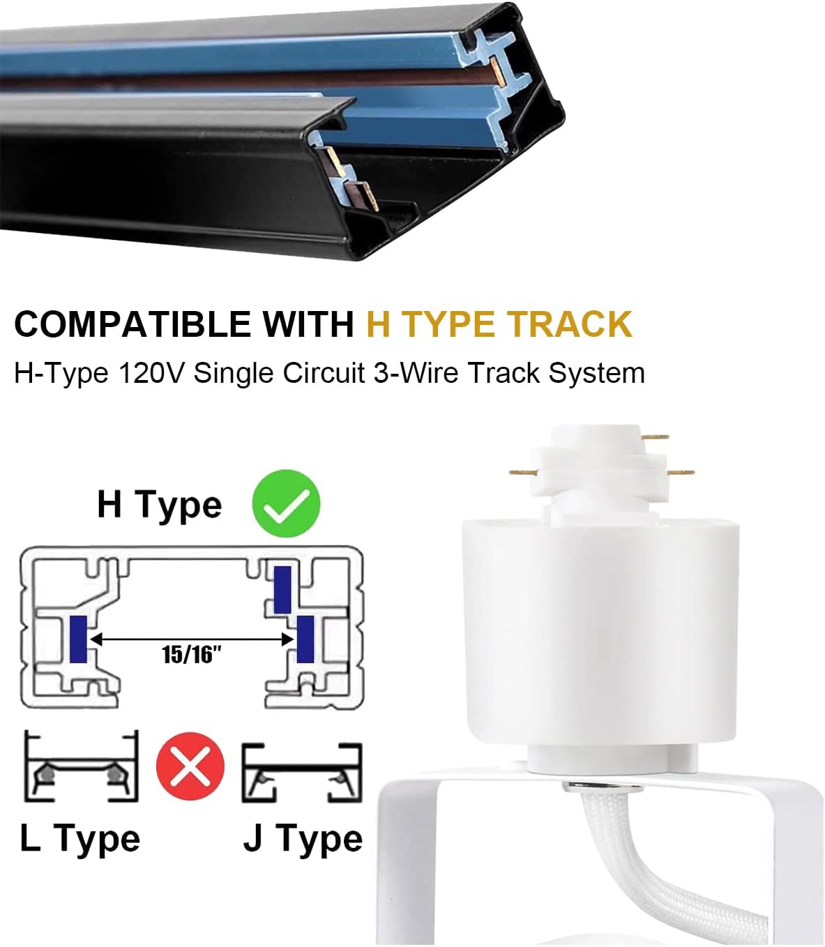 STEAIRE 10W LED Track Lighting Heads - Adjustable Track Lighting Fixtures for Retail Artwork - Cool White - H Type Track Lights - 120V 24 Angle Halo