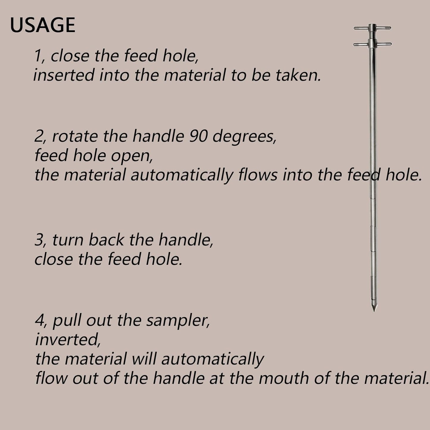 INTBUYING 39.5inch Double Rotary Grain Powder Sampler Three Zone Grain Probe Sampler 304 Stainless Steel Sampling Tool for Powder Particles Feed foodstuff
