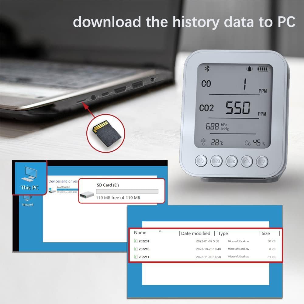 Prodolita Co Detector for Carbon Monoxide, Carbon Dioxide, Barometer, Altimeter, Temperature and Humidity Sensor with Large LCD Screen and Portable