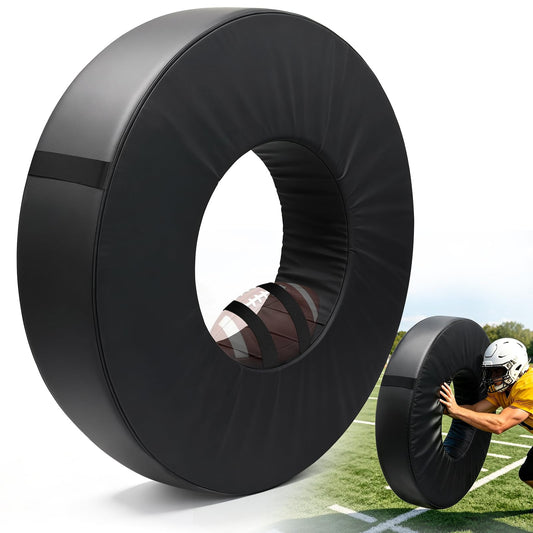 42 in Football Tackle Wheel with Heavy Duty PU Leather Cover | High-Density Foam Tackle Ring with Portable Handle Waterproof Tackling Dummy for Youth Practice Black
