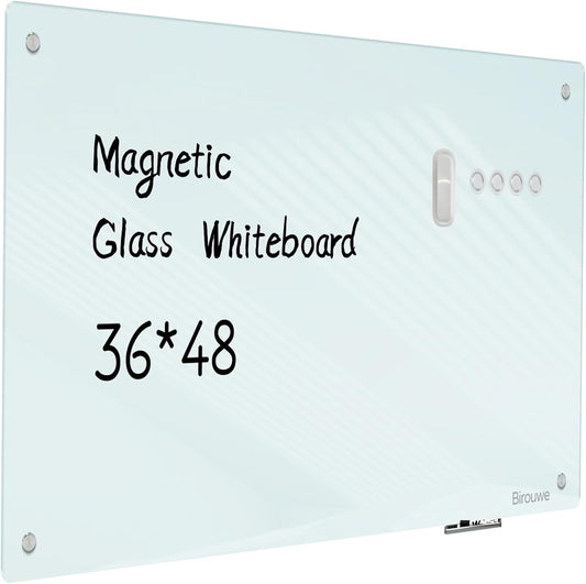 Magnetic Glass Whiteboard - Glass Dry Erase Board 48&#34;x36&#34; Large Frameless Glass Board for Walls Office School and Home