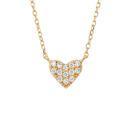 Gelin Dainty 10K Solid Gold Diamond Pave Heart Necklace for Women, 0.05 ct. Natural Diamonds