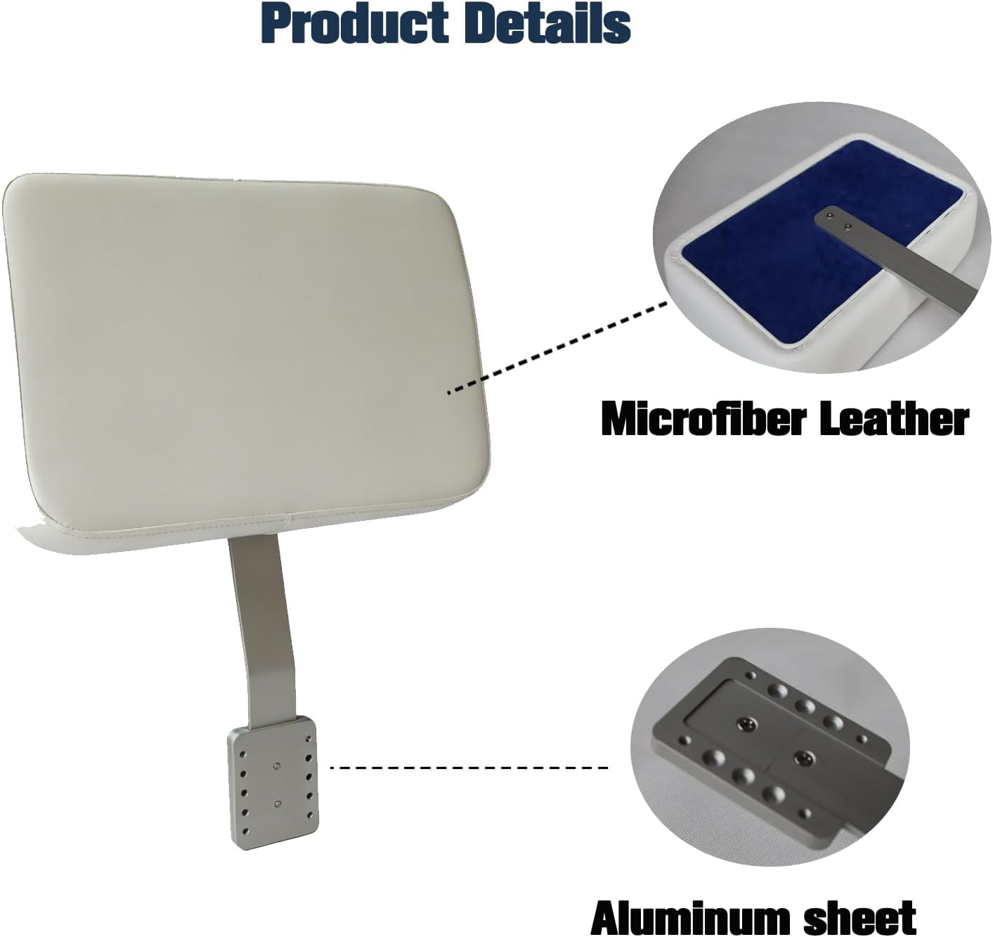 Marine Boat Backrest Cushion, Upholstered Microfiber Leather Bolster Seat with Aluminum Mounting Bracket, Universal Bass Boat Center Console Back Support for Fishing Vessel Deck Mount