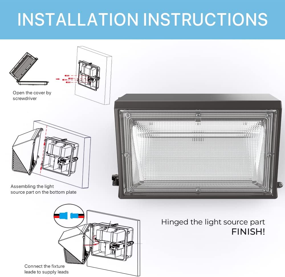 HYPERLITE LED Wall Pack Light 50W 2Packs with Dusk-to-Dawn Photocell, 5000K Wall Pack Lights Outdoor Led, Ideal LED Wall P