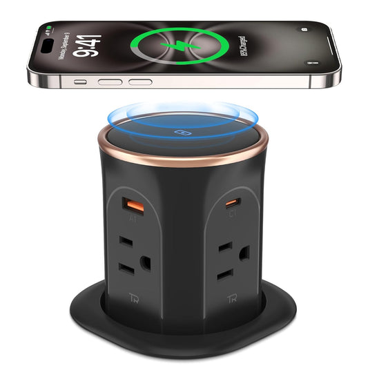 ANNQUAN Motorized Pop Up Countertop Receptacle with 15W Wireless Charger,Max 20W Power Delivery,3.15&#34; Automatic Pop Up Electrical Outlet wi