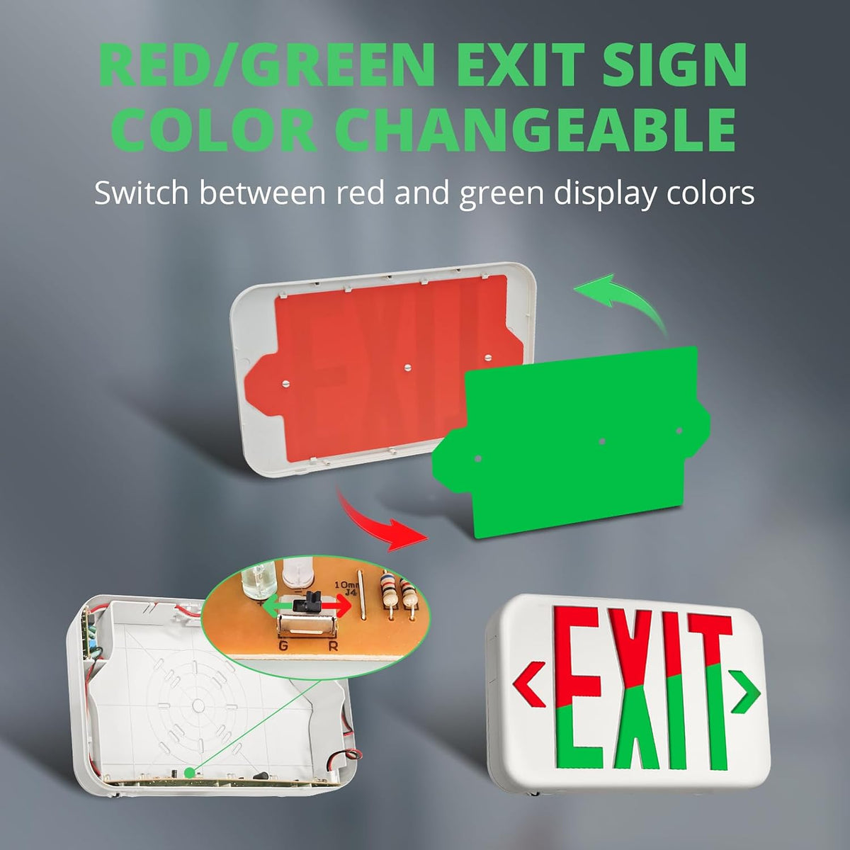 GKOLED Double-Sided LED Exit Sign, Switchable Color, Emergency Light, 6Pack
