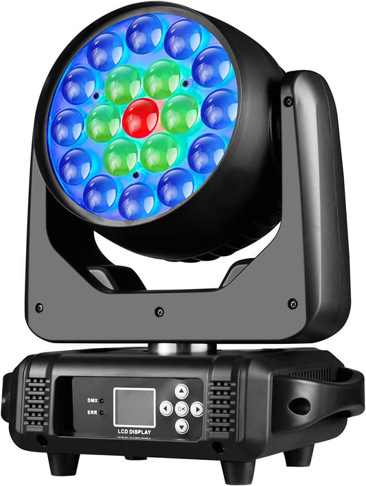 19x15W LED Moving Head DJ Light RGBW 4-in-1 Stage Zoom Beam Wash Lighting Effect with DMX512 Sound Activated for Church Parties Live Show Bar Disco