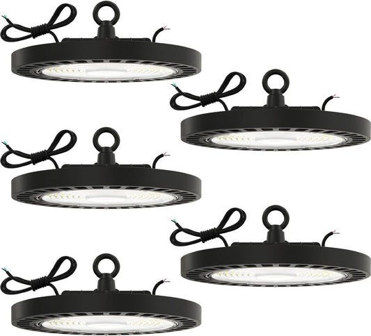 Sunco 5 Pack UFO LED High Bay Light, Lighting for Warehouse, 4500K Crisp White, 150W, 21000 LM, 100-277V, Dimmable 0-10