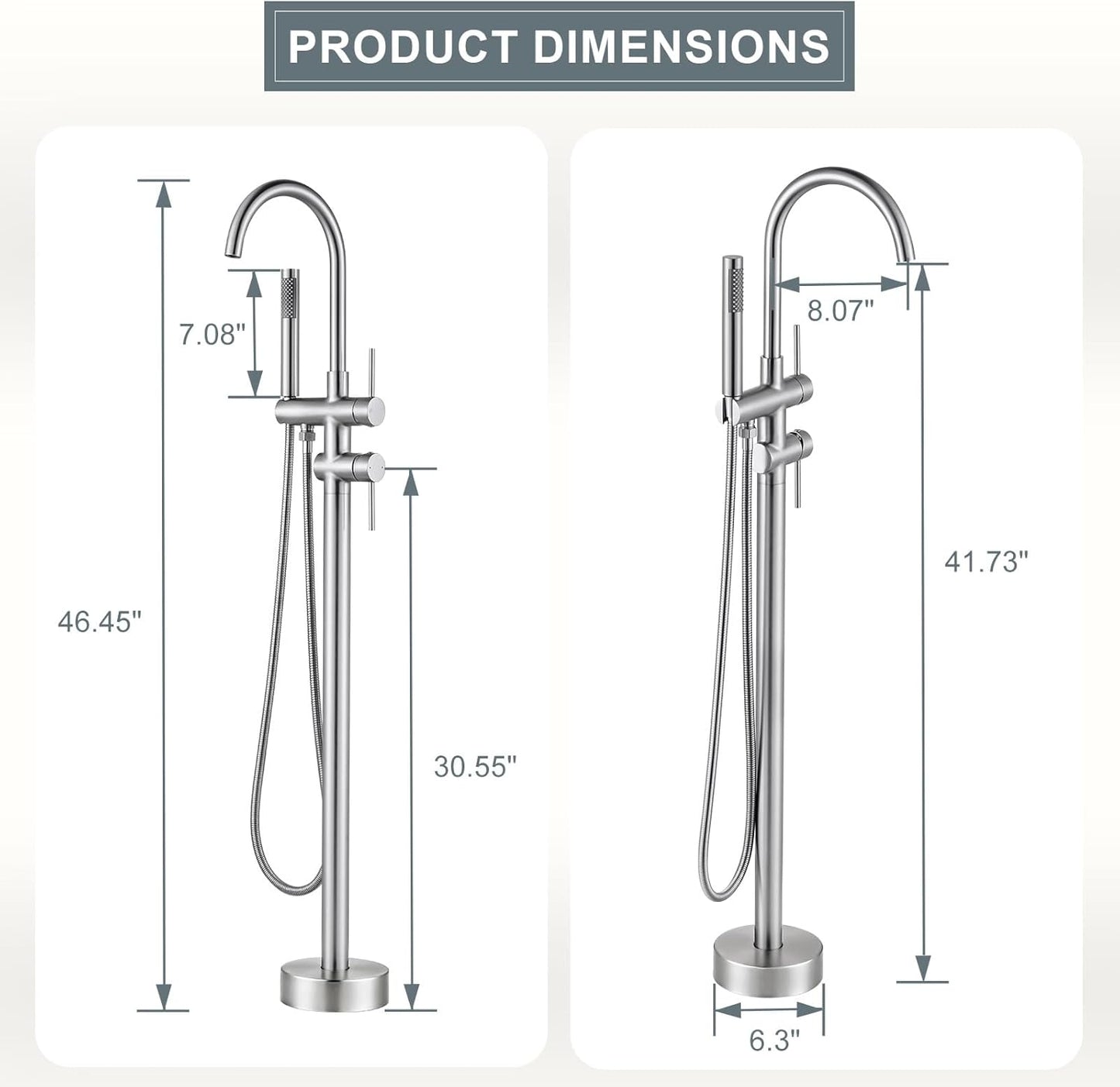 Freestanding Tub Filler Faucet, Floor Mount Brushed Nickel Bathtub Faucet with Single Handheld Shower for Bathroom, Brass Shower Tub Faucet Set