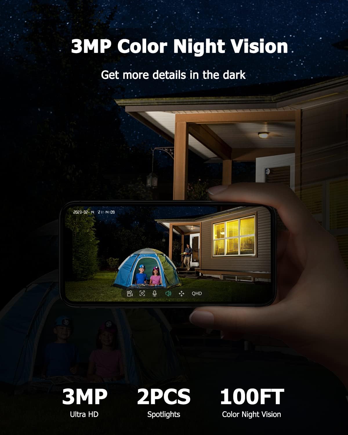 Rebluum 3MP Solar Security Cameras Wireless Outdoor, 3MP Battery Powered 360 Security Camera, 2.4Ghz WiFi Only, Color Night Vision, Smart Motion