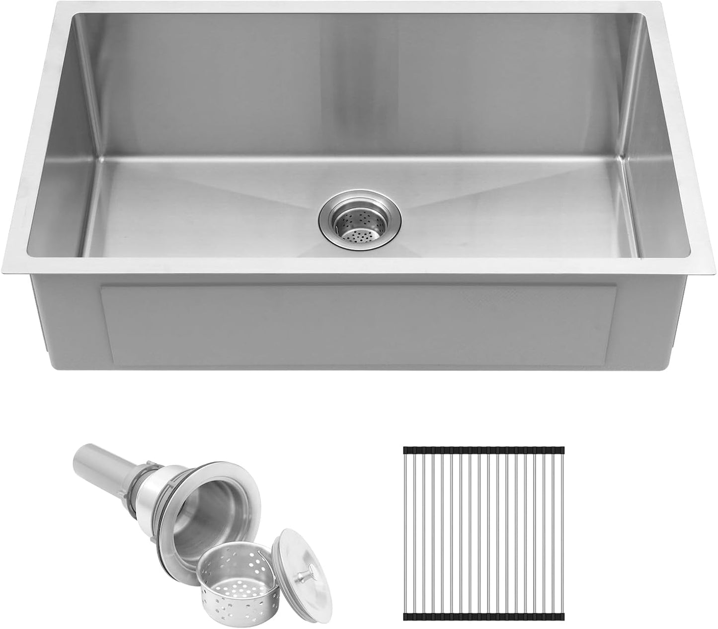 32-Inch Undermount Kitchen Sink - Delironexu Handmade 16 Gauge Stainless Steel Deep Single Bowl Sink with Brushed Finish