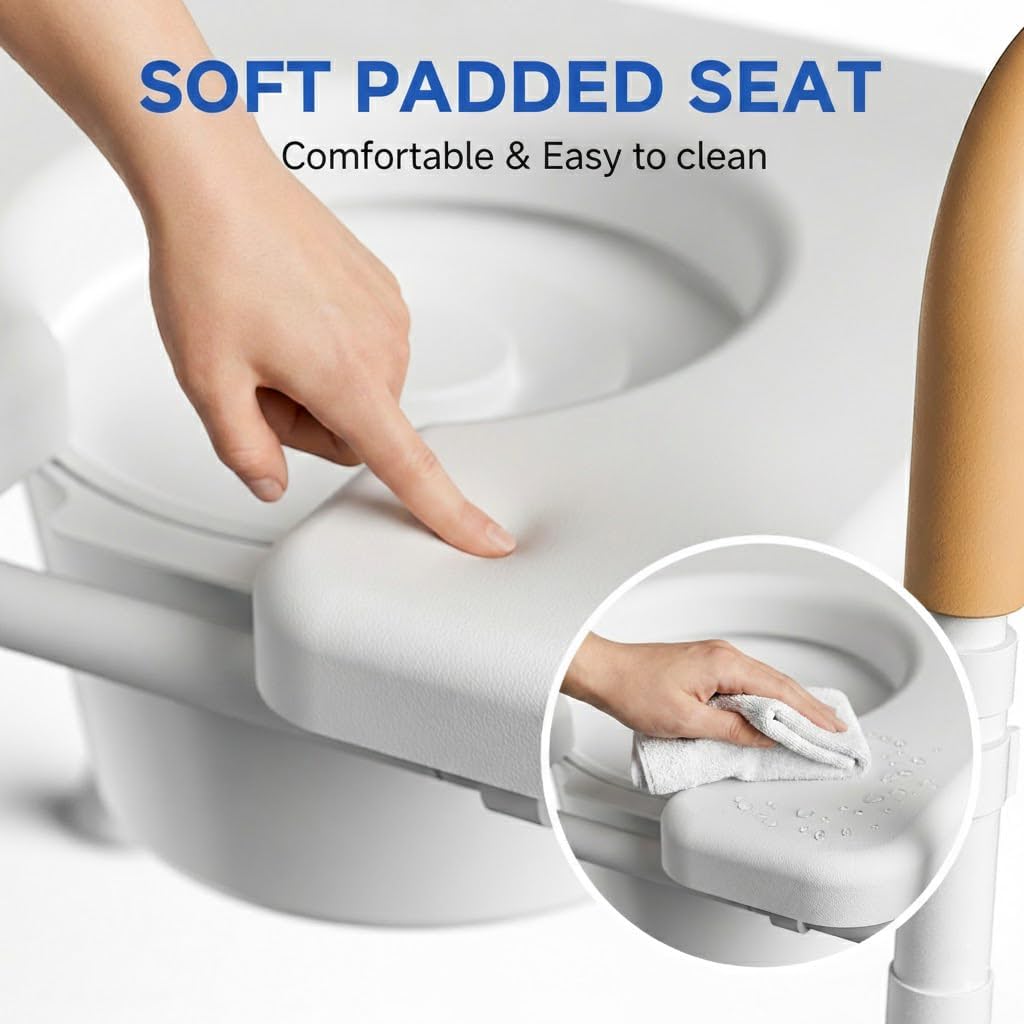 3-in-1 Bedside Commode Chair for Seniors, 400 lbs Heavy Duty Iron Commode Toilet with Padded Seat & Arms, Portable Toilet for Seniors & Adults, Height Adjustable, Bucket, Splash Guard