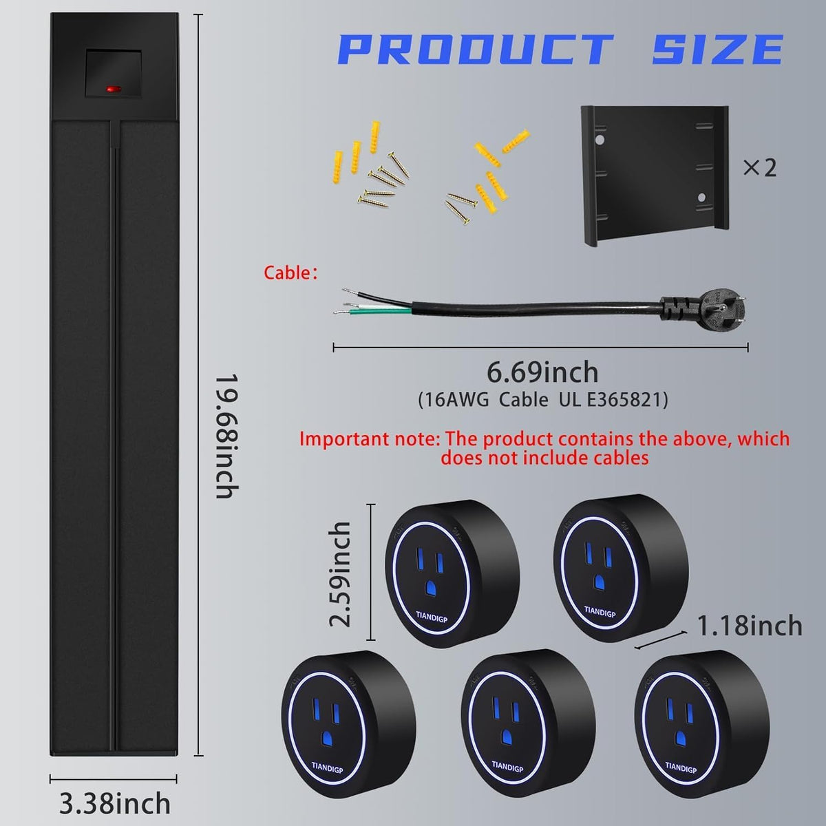 Track Outlet; Removable Electrical Outlet Track System, 19.68 inch Power Track 8000W; 5 AC Outlet adapters 1875W Suitable for Kitchen, Counter, Home and Office use(Matte Black)