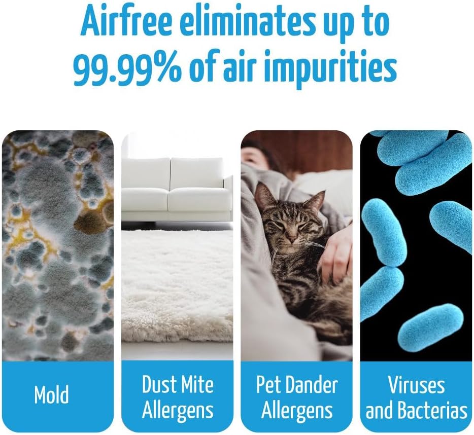 Airfree Lamp Filterless Technology, Silent, Ceiling Air Purifier, White, Destroys Mold, Eliminates Odors 450 sq.ft