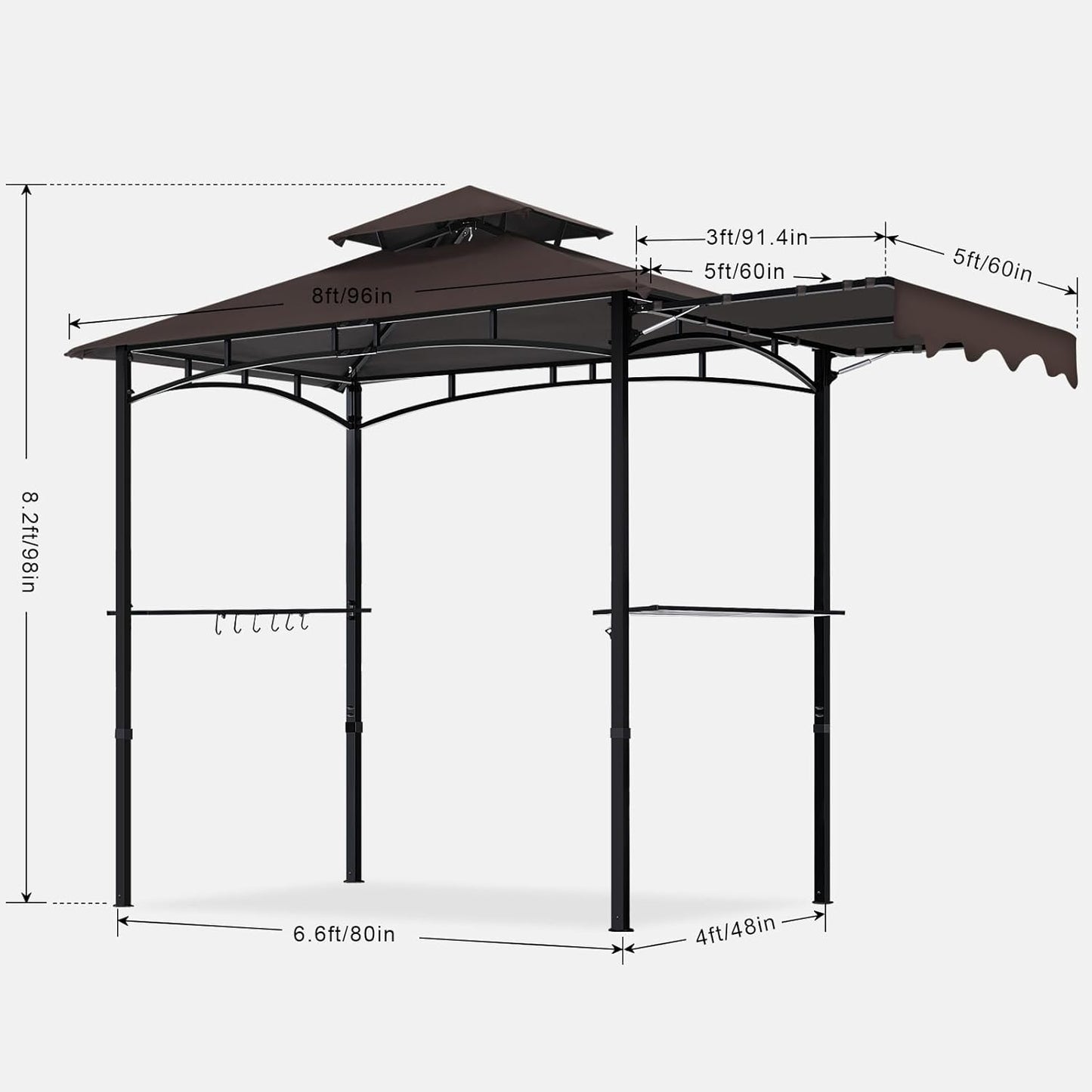 MASTERCANOPY 11 x 5 Grill Gazebo with Extra Side Awning Outdoor BBQ Gazebo with 2 LED Lights for Patio Party Backyard Picnic(Brown) (Brown, 5x11)